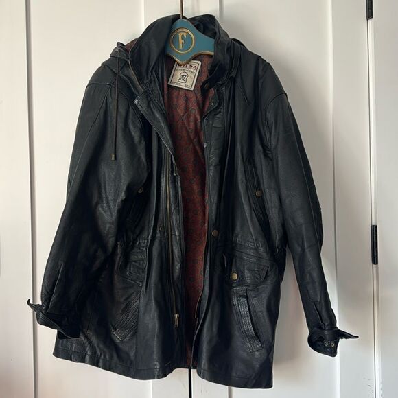 Vtg Wilda Genuine Leather Men's Black Jacket with Removable hood - XL - Picture 1 of 6